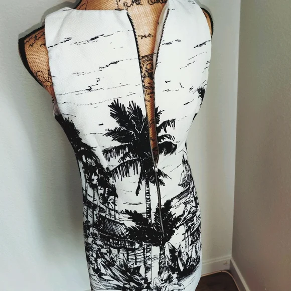🤍 🌴Black & White len fabric with Palms print dress - Picture 6 of 12